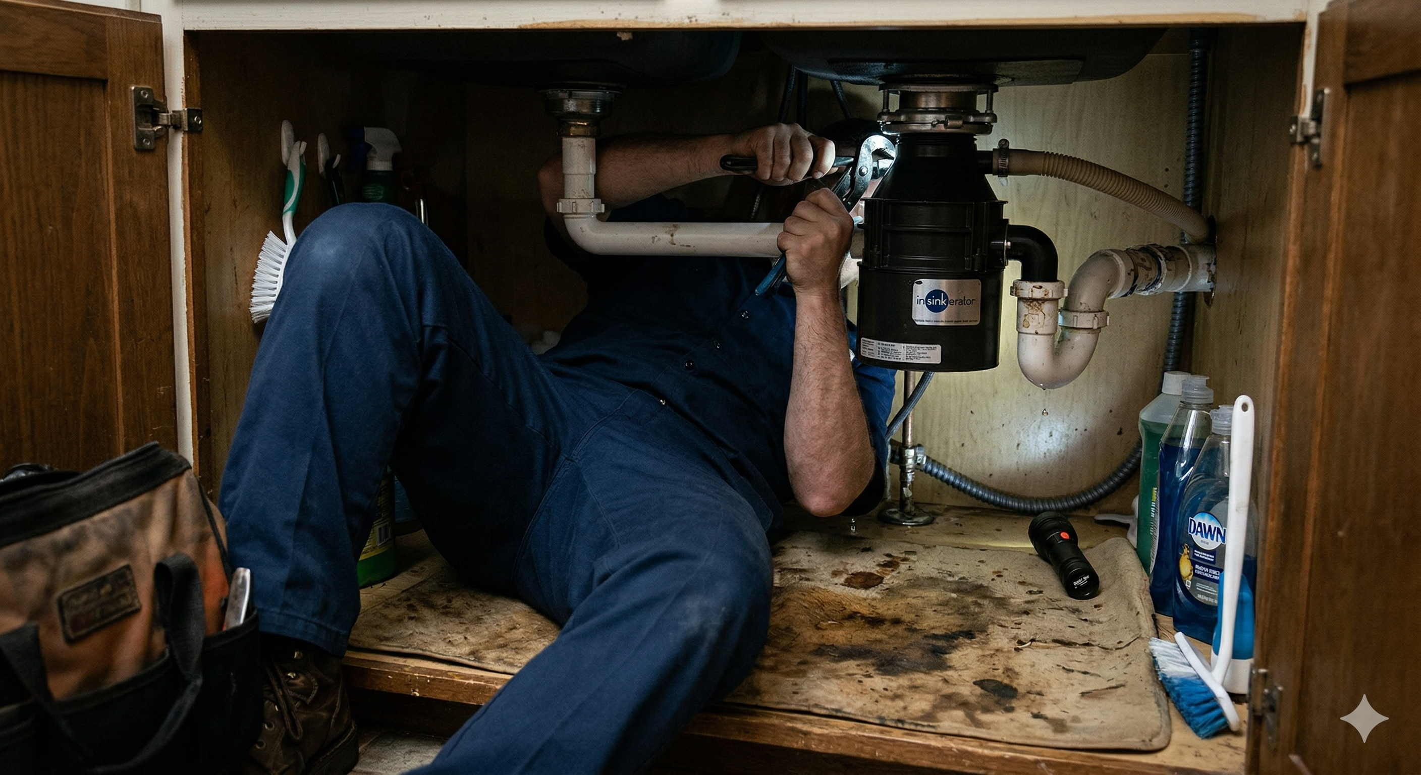 Professional plumber servicing water heater in Galveston
